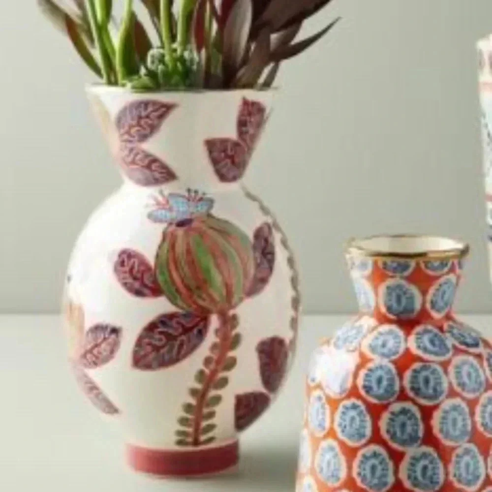 Brand New  In Box Anthropologie Handpainted   Elza Floral Vase